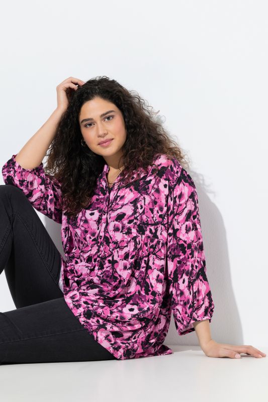 Блуза с принт на неонови цветя