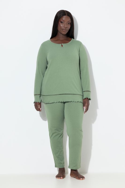 Ladder Lace Trim Lettuce Edge Cotton Knit Pajama Set