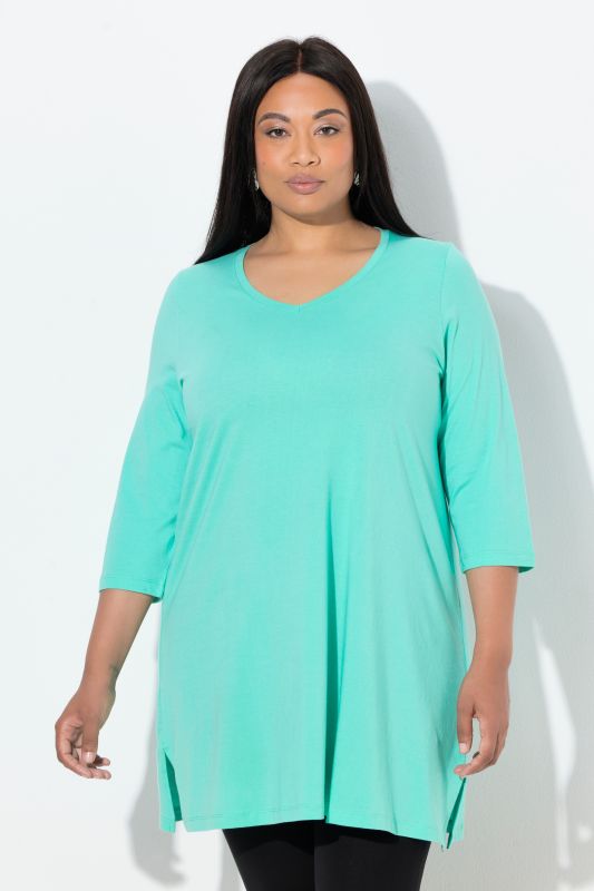 V-Neck Swing A-line Hem Cotton Knit Tunic