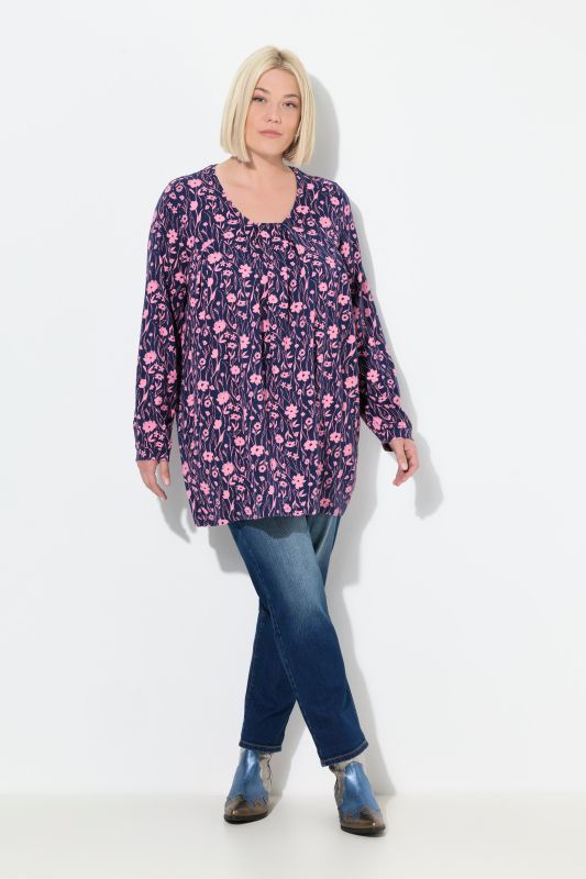 Тениска с флорален принт и плисета