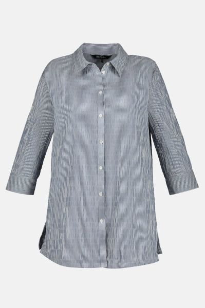 Еластична риза с предни копчета и релефни райета