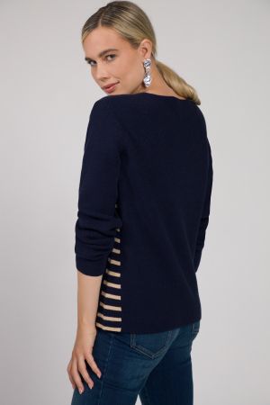 Pullover, rib knit, striped inserts, round neck, long sleeves