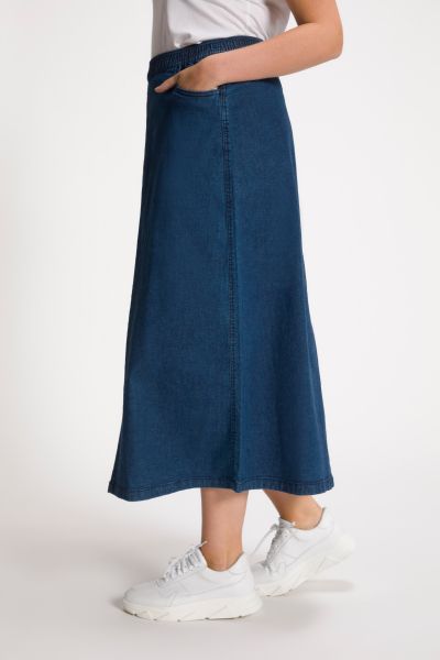Elastic Waist Pocket Stretch Denim Skirt