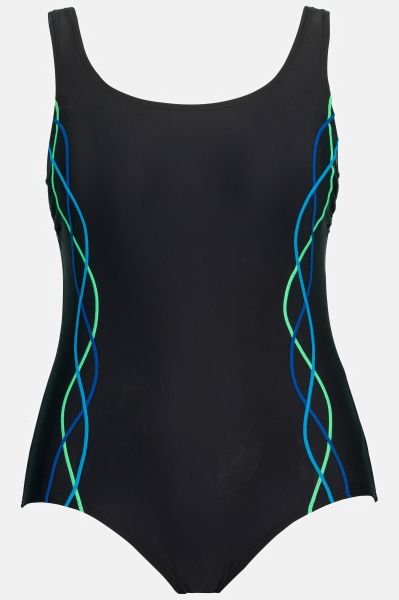 Squiggle Piped Scoop Neck Front Lined Swimsuit