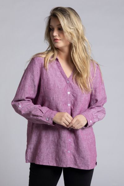 Roll-Tab Sleeve Button Front Linen Blouse