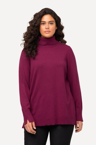 Turtleneck Ribbed Trim Long Sleeve Sweater