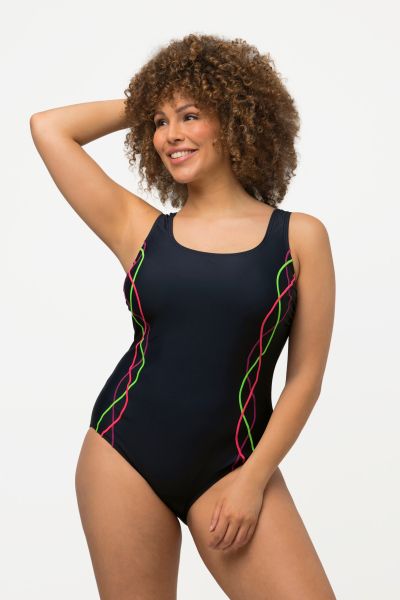 Squiggle Piped Scoop Neck Front Lined Swimsuit