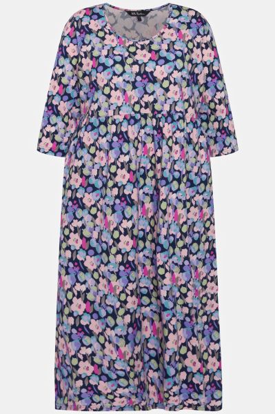 Pastel Navy Floral Empire Knit Cotton Pocket Dress