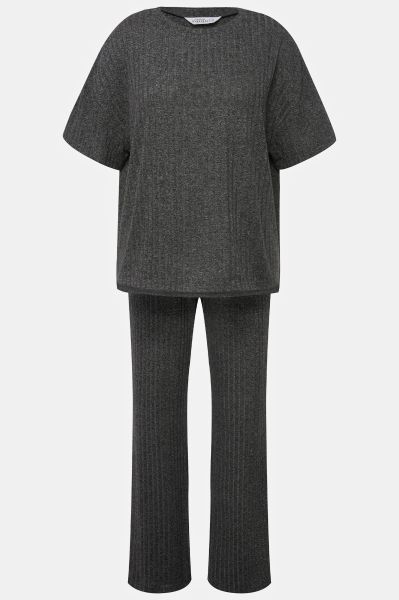 Pajamas, two-piece suit, ribbed jersey, half sleeves, long trousers
