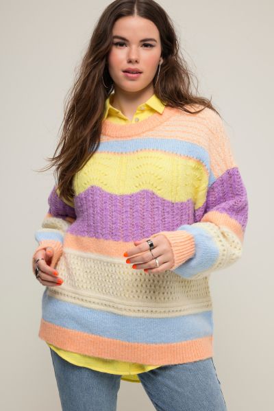 Chunky Striped Mixed Knit Sweater