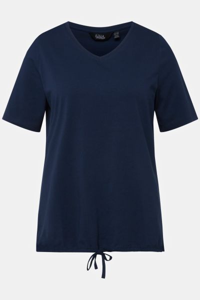 Short Sleeve Tie-Hem V-Neck T-Shirt