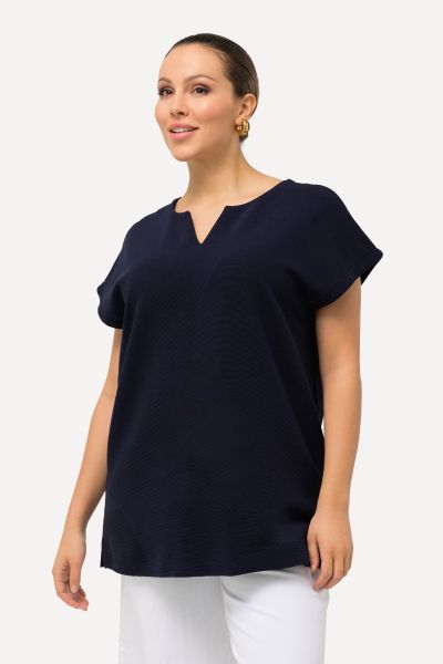 Short Sleeve Split Neck Sweatshirt