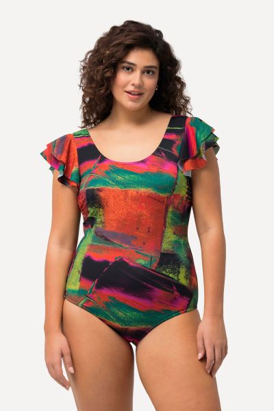Abstract Flutter Sleeve SWimsuit