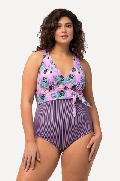 Mixed Print Belted Swimsuit