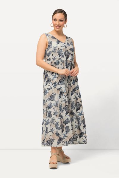 Seashell Print Linen Blend Sleeveless Dress