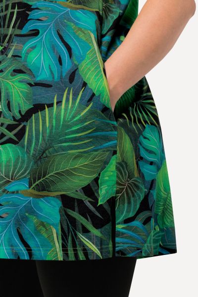 Palm Print A-line Knit Tunic