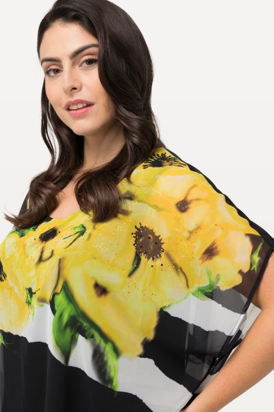 Блуза с шифон с райета и цветя