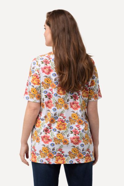 Square Neck Short Sleeve Floral Tee