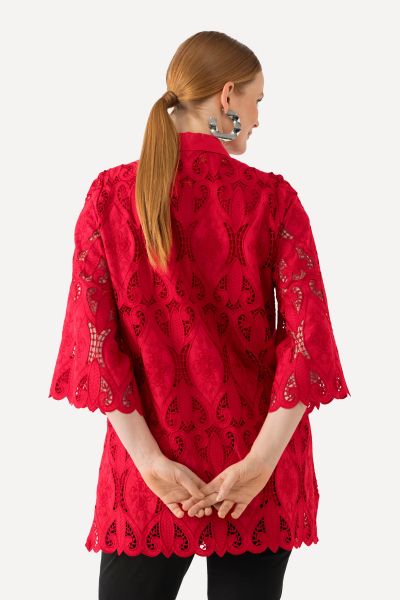 Openwork Lace 3/4 Sleeve Blouse