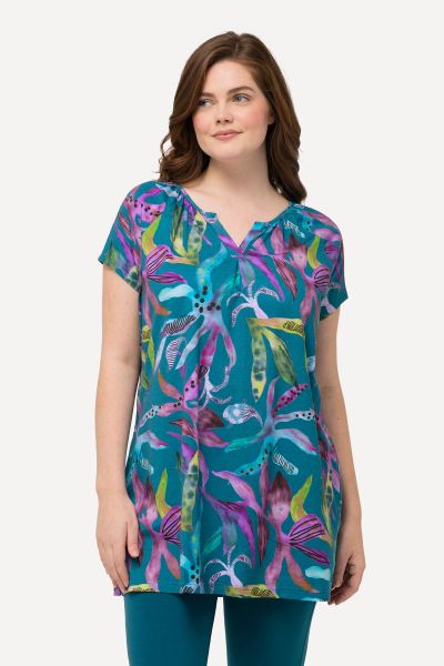 Eco Cotton Watercolor Floral Cap Sleeve Knit Tunic