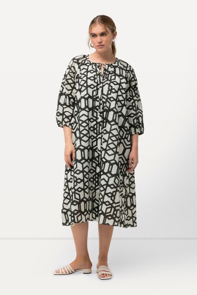 Geometric Print 3/4 Sleeve Dress