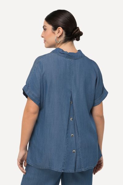 Collared Short Sleeve Lyocell Blouse