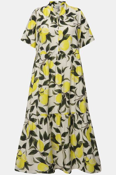 Lemon Print Goblet Collar Short Sleeve Dress
