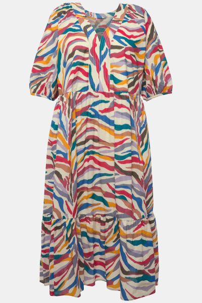Rainbow Zebra Print Balloon Sleeve Dress