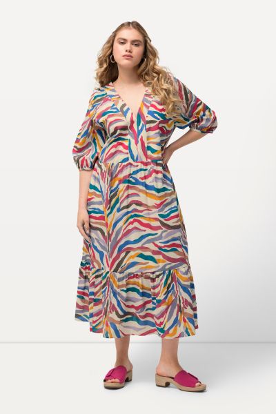 Rainbow Zebra Print Balloon Sleeve Dress