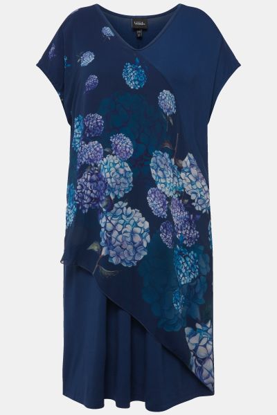 Hydrangea Print Layered Chiffon Dress