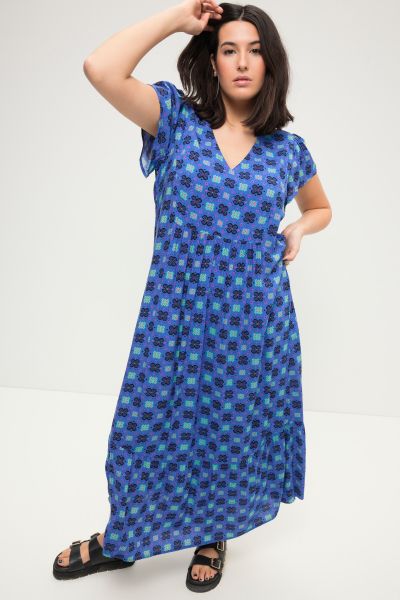 Allover Print Cap Sleeve Maxi Dress