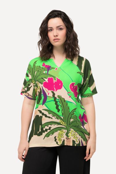 Тениска с принт на тропически листа