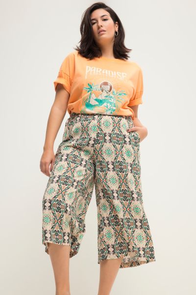 Culotte, wide legs, all-over print, elastic waistband