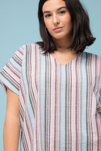 Blouse shirt, oversized, stripes, V-neck