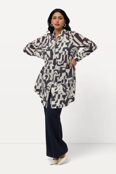 Abstract Print Long Sleeve Tunic Blouse