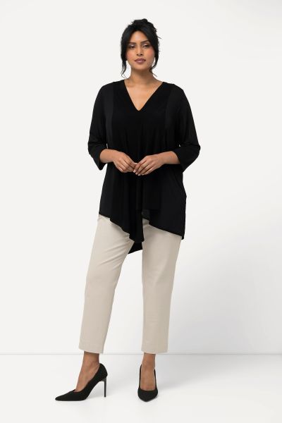 Asymmetric Layered 3/4 Sleeve Slinky Shirt