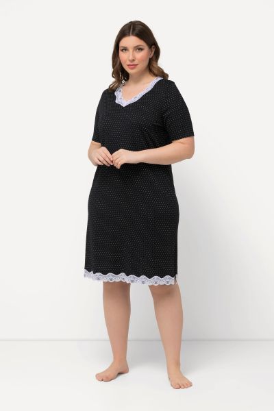 Polka Dot Short Sleeve V-Neck Nightgown