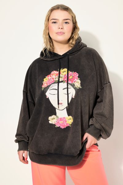 Floral Crown Front Print Oversized Vintage Sweatshirt