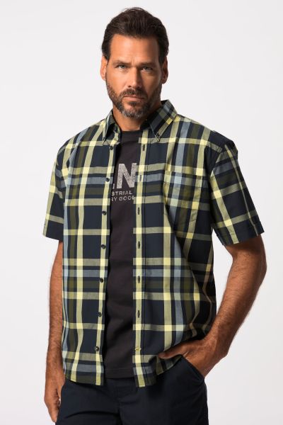 Check shirt, short sleeve, button-down collar, modern fit, up to 8 XL