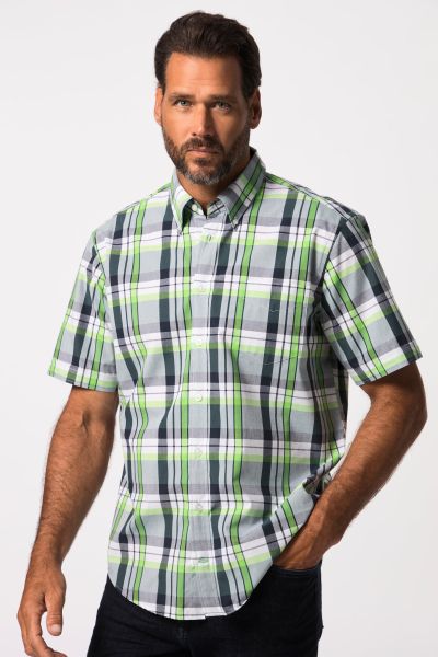 Check shirt, short sleeve, button-down collar, modern fit, up to 8 XL