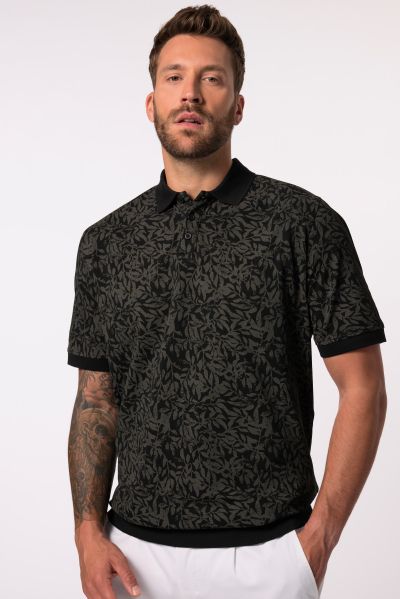 Polo shirt, stomach fit, short sleeve, piqué, floral print, XXL to 8XL