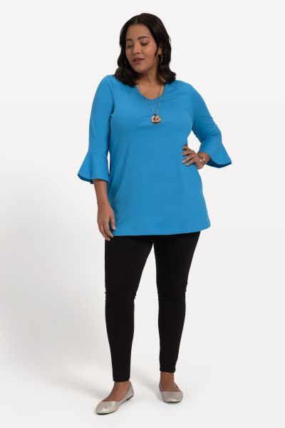 V-Neck Tulip Sleeve Knit A-line Pocket Tunic