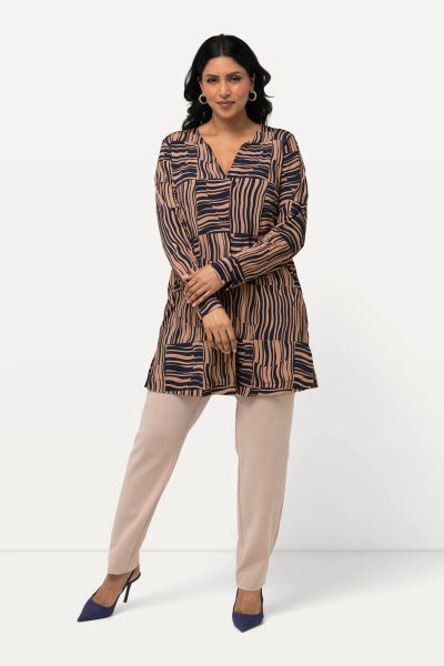 Checkered Wave Long Sleeve Slinky Knit Tunic