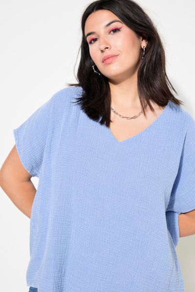 Oversized Cap Sleeve Muslin Blouse