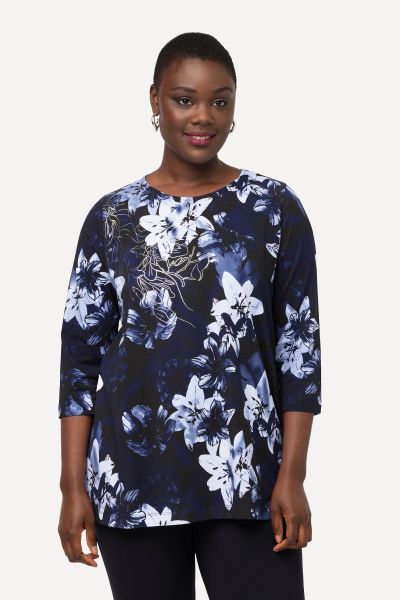 Floral Print 3/4 Sleeve Pima Cotton Tee