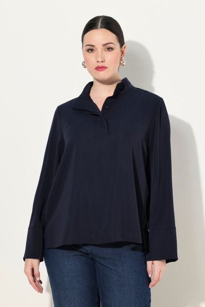 Hidden Button Placket Long Sleeve Blouse