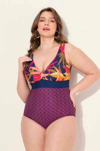 Mixed Print One Piece Swimsuit