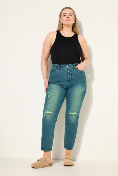 Neon Dyed Distressed Mom Jeans