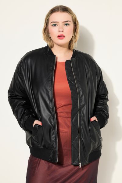 Faux Leather College Collar Jacket