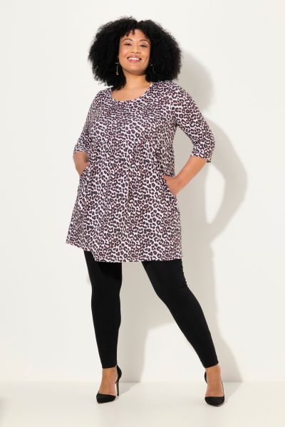 Leopard Print 3/4 Sleeve Knit Tunic